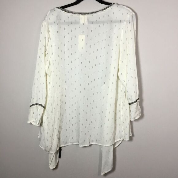 NWT open front duster asymmetrical hem long sleeve slightly sheer boho hippie L - Picture 4 of 8